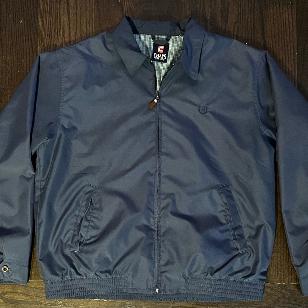 ‼️SALE‼️Chaps Men’s Large lightweight Navy Jacket plaid Lined Full Zip, 2 pocket